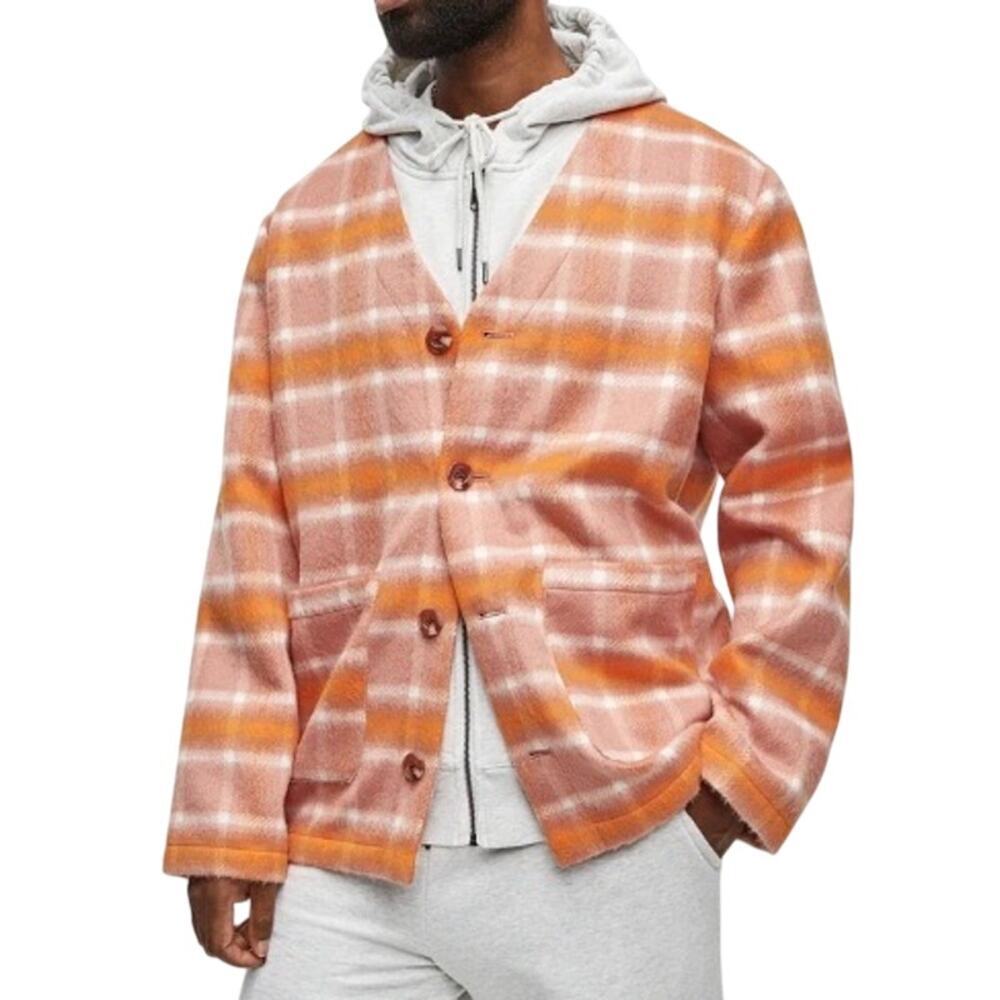 NWOT Mode of One Mens Woven Cardigan Sweater Voltage Orange XXL